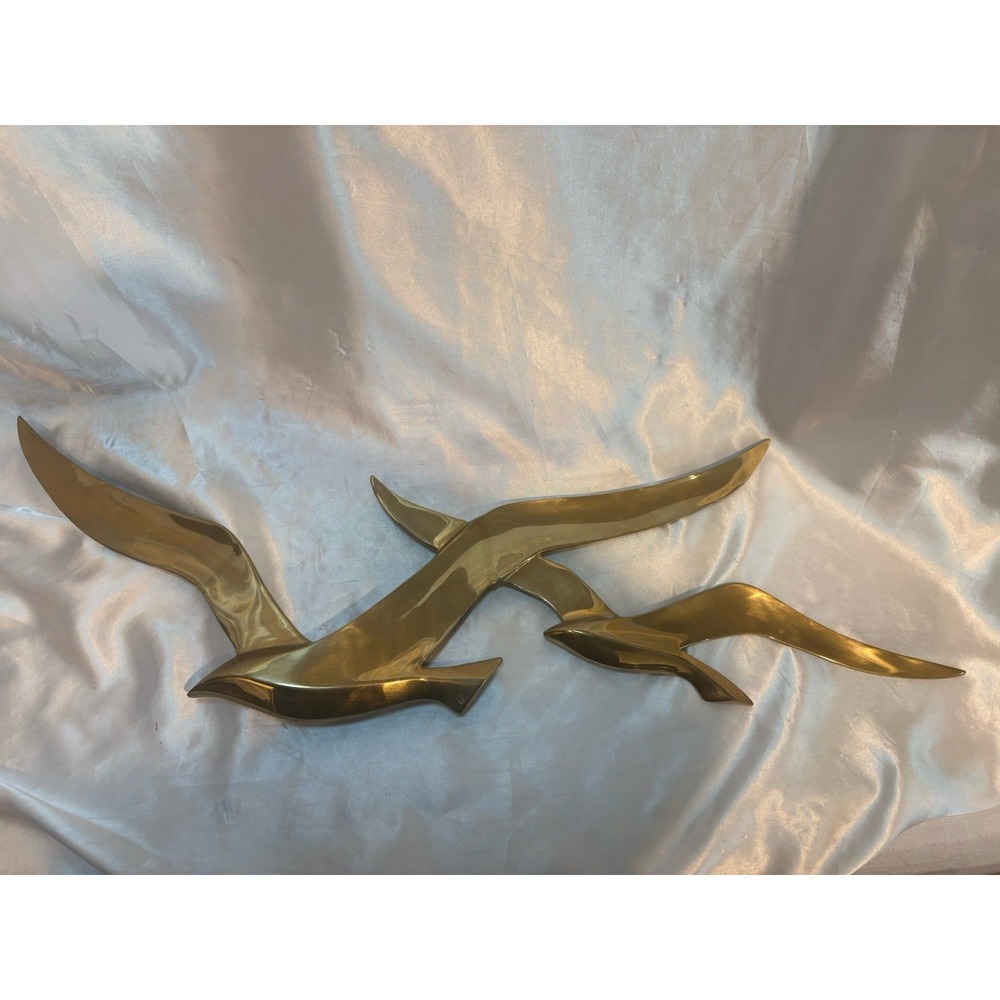 Brass Flying Seagulls Birds Vtg Wall Hanging Mid Century Modern MCM 21" Gatco